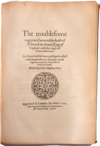Title page of the 1594 Quarto edition of Edward the Second