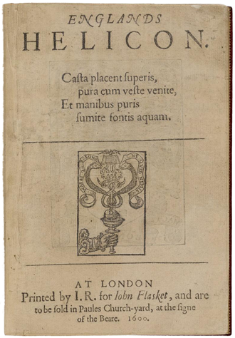 Title page of the 1600 Quarto edition of Englands Helicon