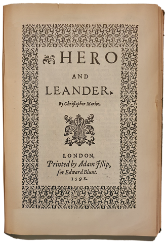 Title page of the 1598 Quarto edition of Marlowe's Hero and Leander