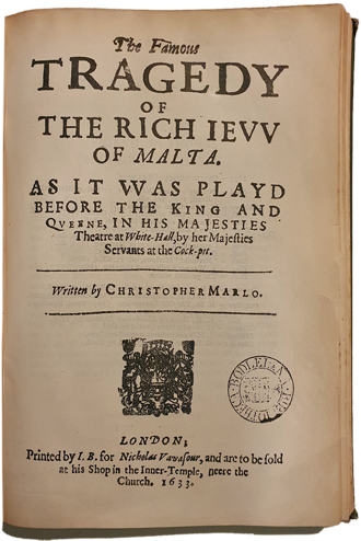 Title page of the 1633 Quarto edition of The Jew of Malta